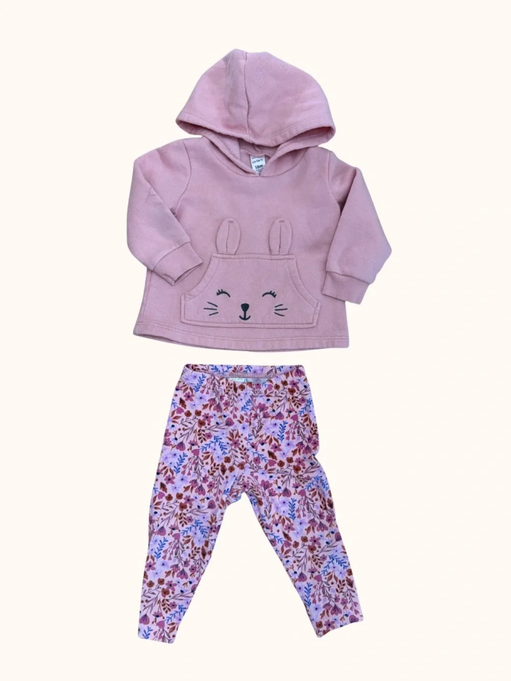 Carter's Pink Bunny Hoodie with Floral Leggings Pajama Set